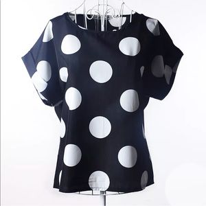 [Boutique]Polka dot black & white shirt